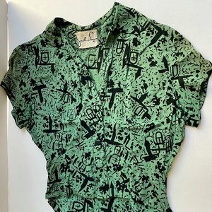 1940s Vintage Green graveyard witchy blouse SZ XS